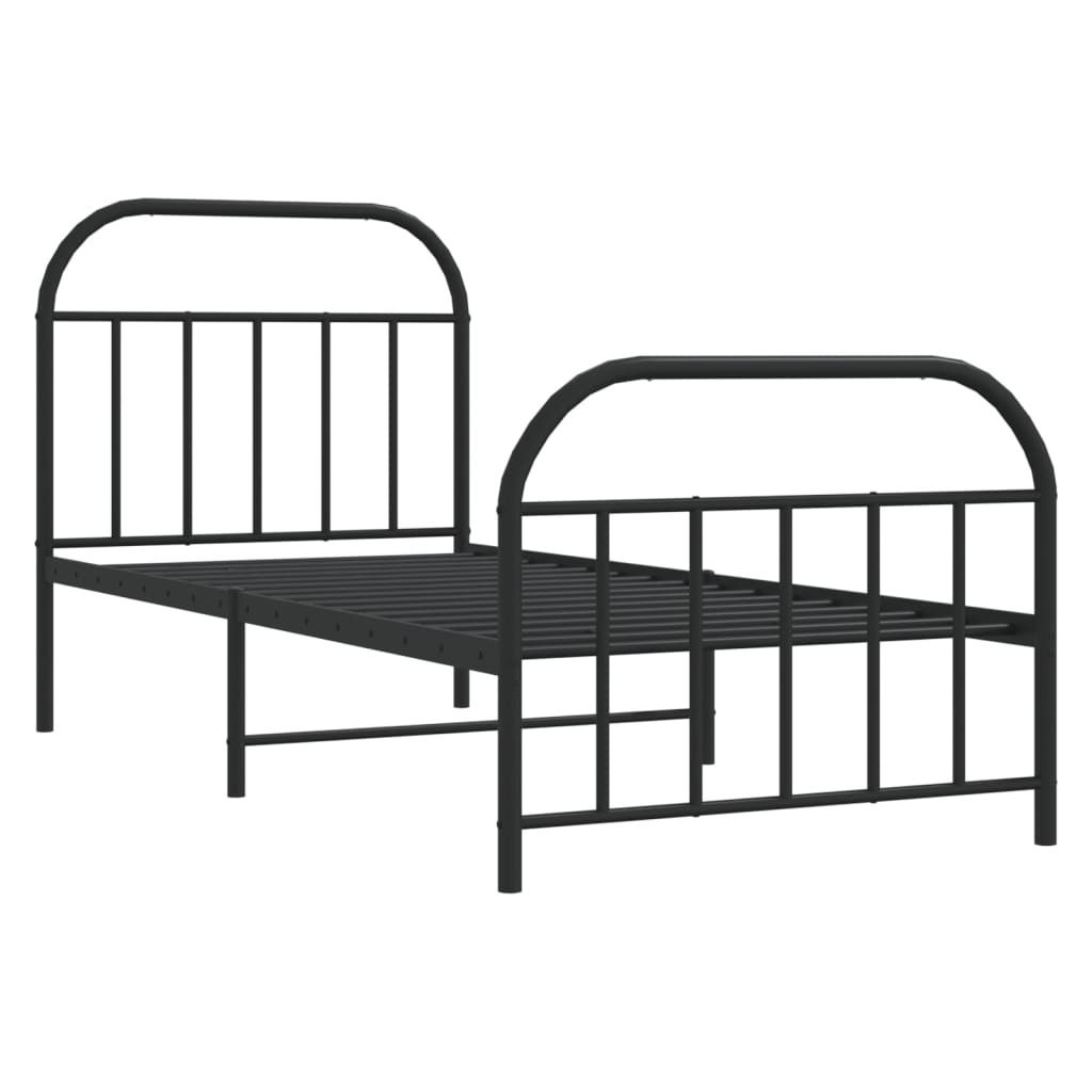 Kovový rám postele s hlavovým a nožním čelem černý 90 x 200 cm