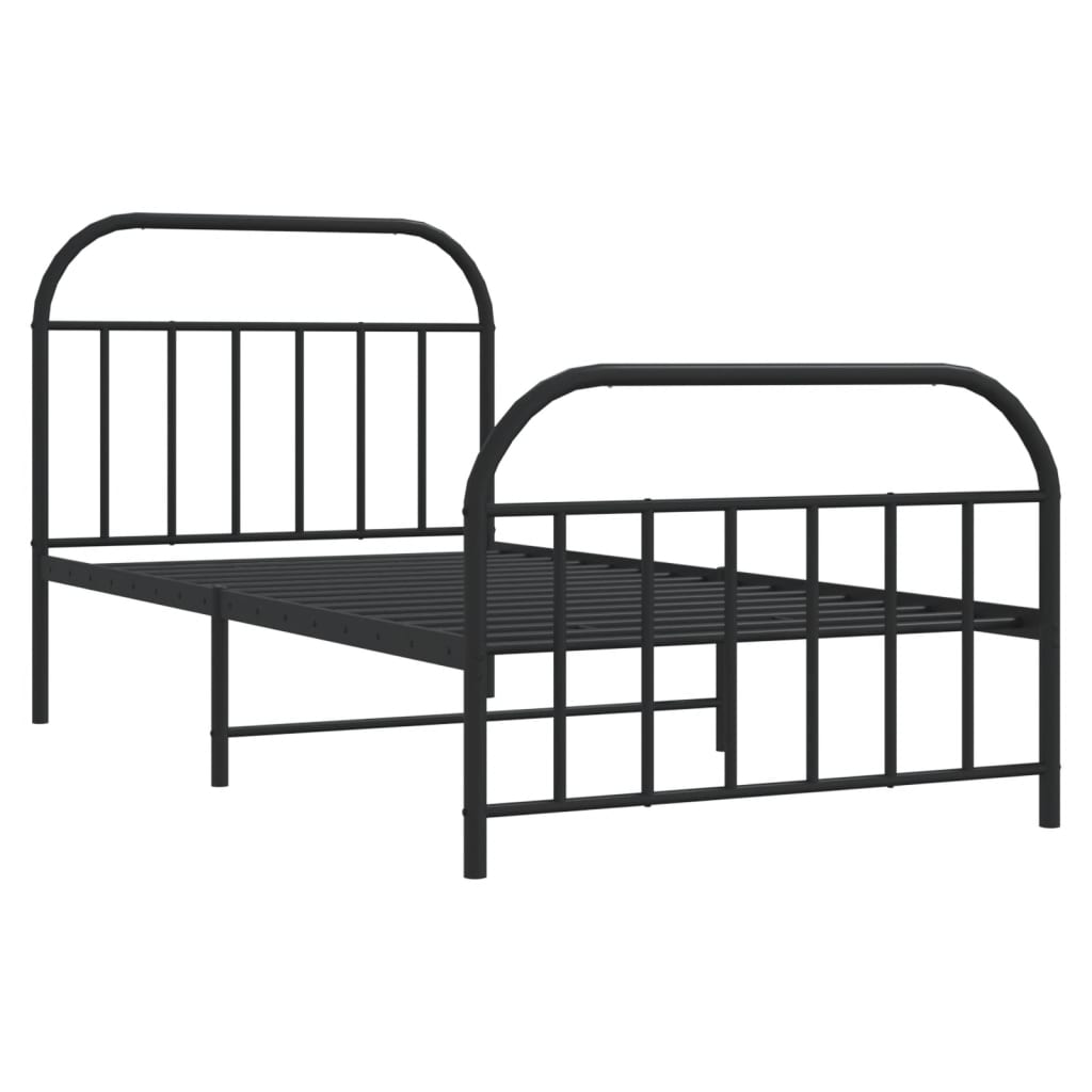 vidaXL Metal Bed Frame with Headboard and Footboard Black 100x200 cm