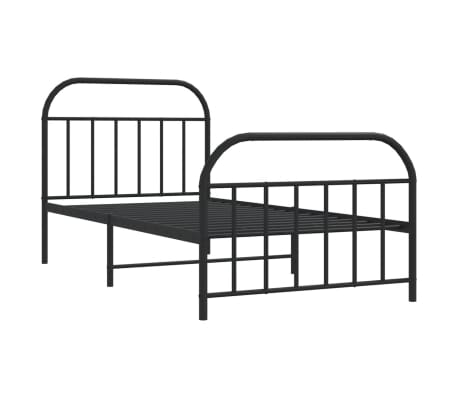 vidaXL Metal Bed Frame with Headboard and Footboard Black 100x200 cm