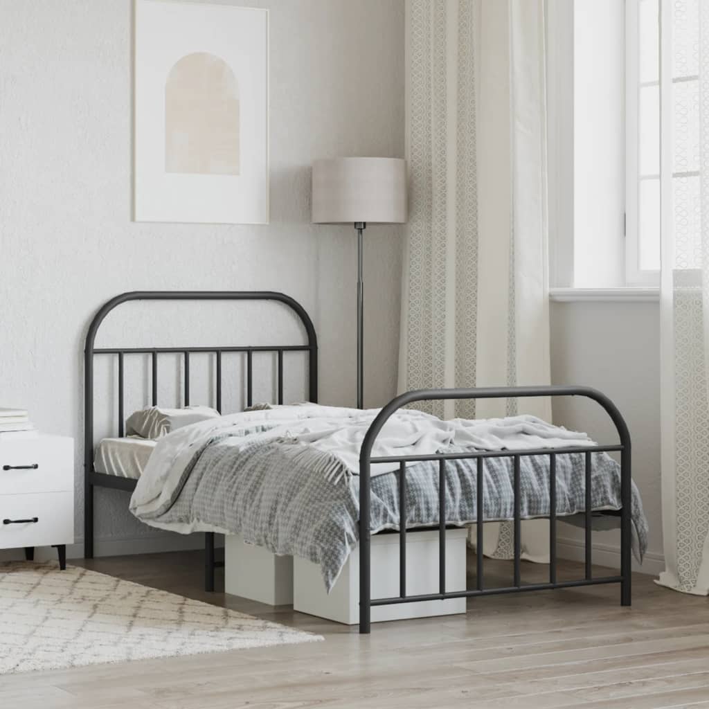 vidaXL Bedframe met hoofd- en voeteneinde metaal zwart 107x203 cm, foto 2