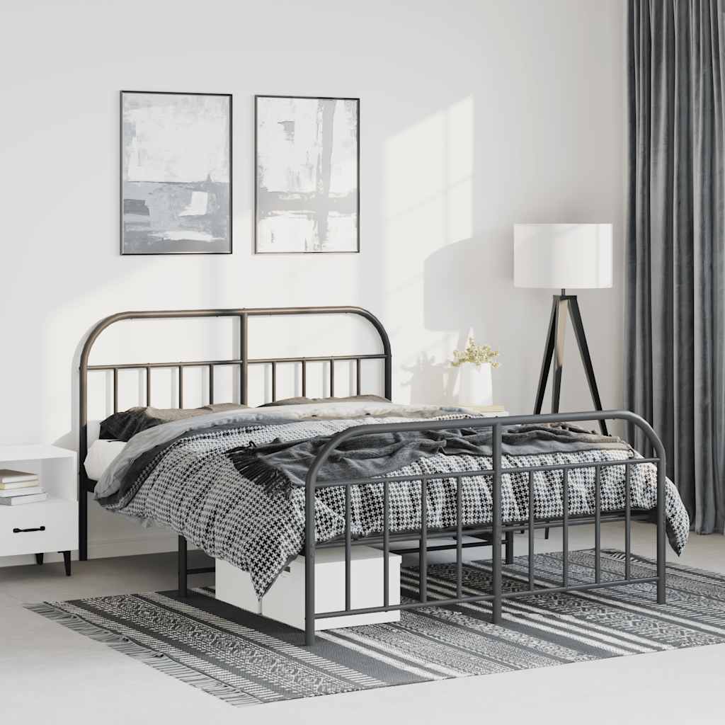 vidaXL Cadru pat metalic cu tăblie de cap/picioare, negru, 135x190 cm