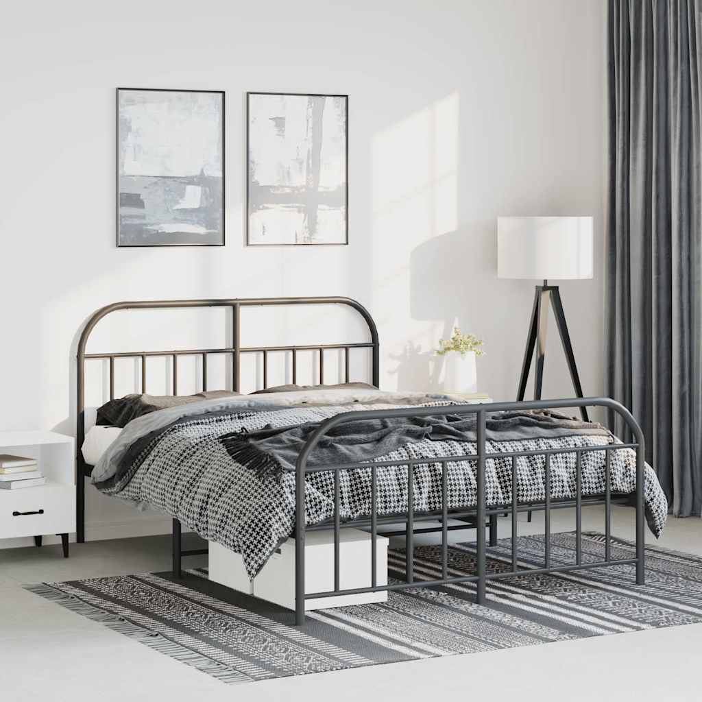 vidaXL Cadru pat metalic cu tăblie de cap/picioare, negru, 135x190 cm