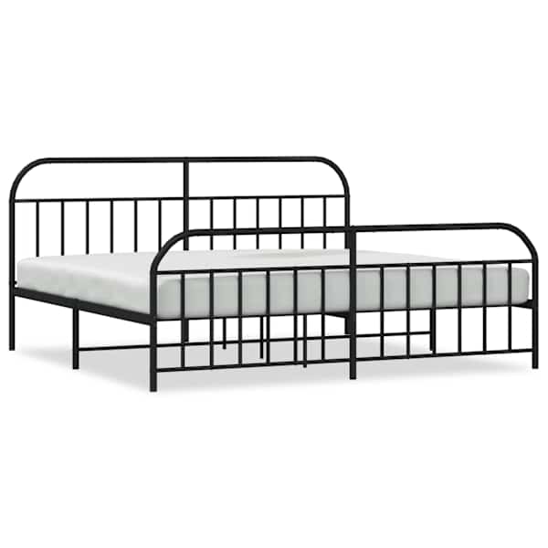 vidaXL metallist voodiraam peatsi ja jalutsiga, must, 193x203 cm