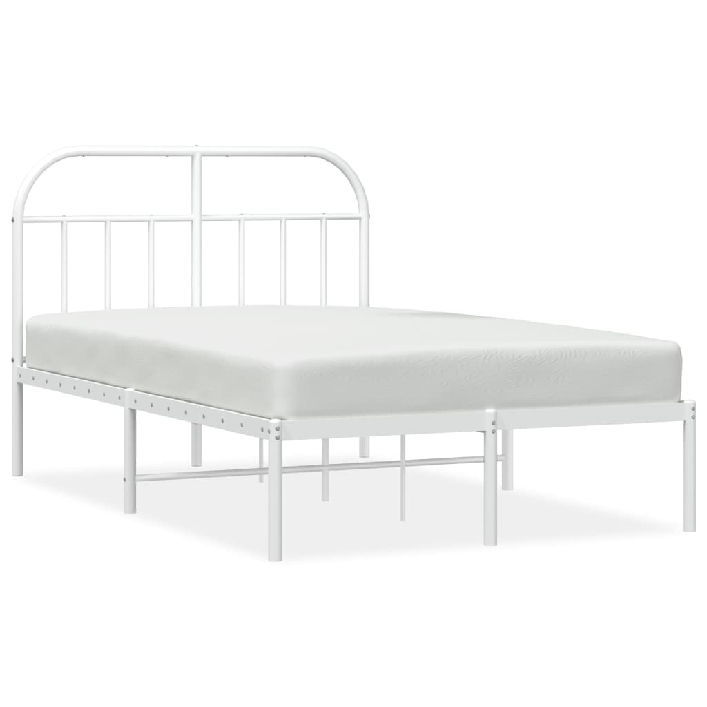 Image of vidaXL Metal Bed Frame with Headboard White 135x190 cm Double