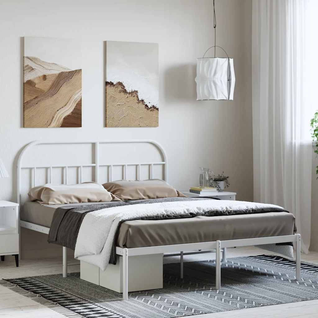 vidaXL Bettgestell mit Kopfteil Metall Weiß 135x190 cm