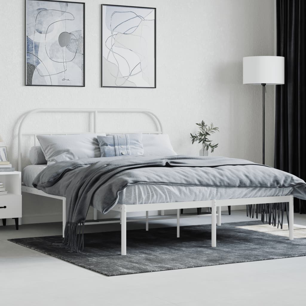 Kovový rám postele s čelem bílý 140 x 190 cm