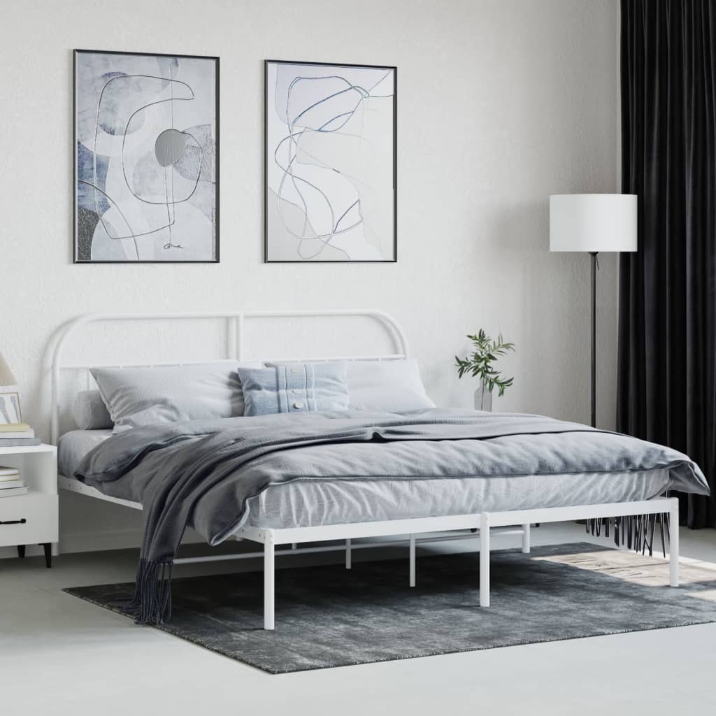 vidaXL Bedframe met hoofdbord metaal wit 180x200 cm, foto 2