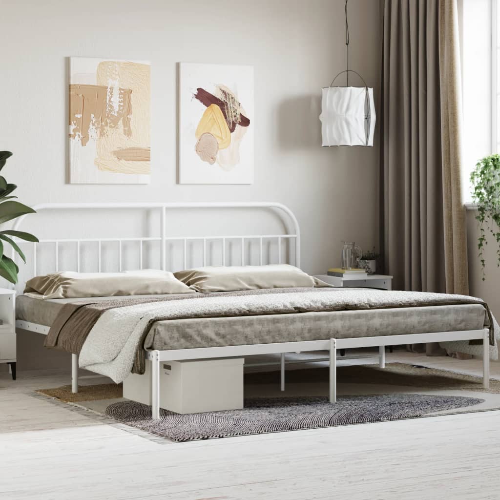 vidaXL Cadru de pat metalic cu tăblie, alb, 193x203 cm