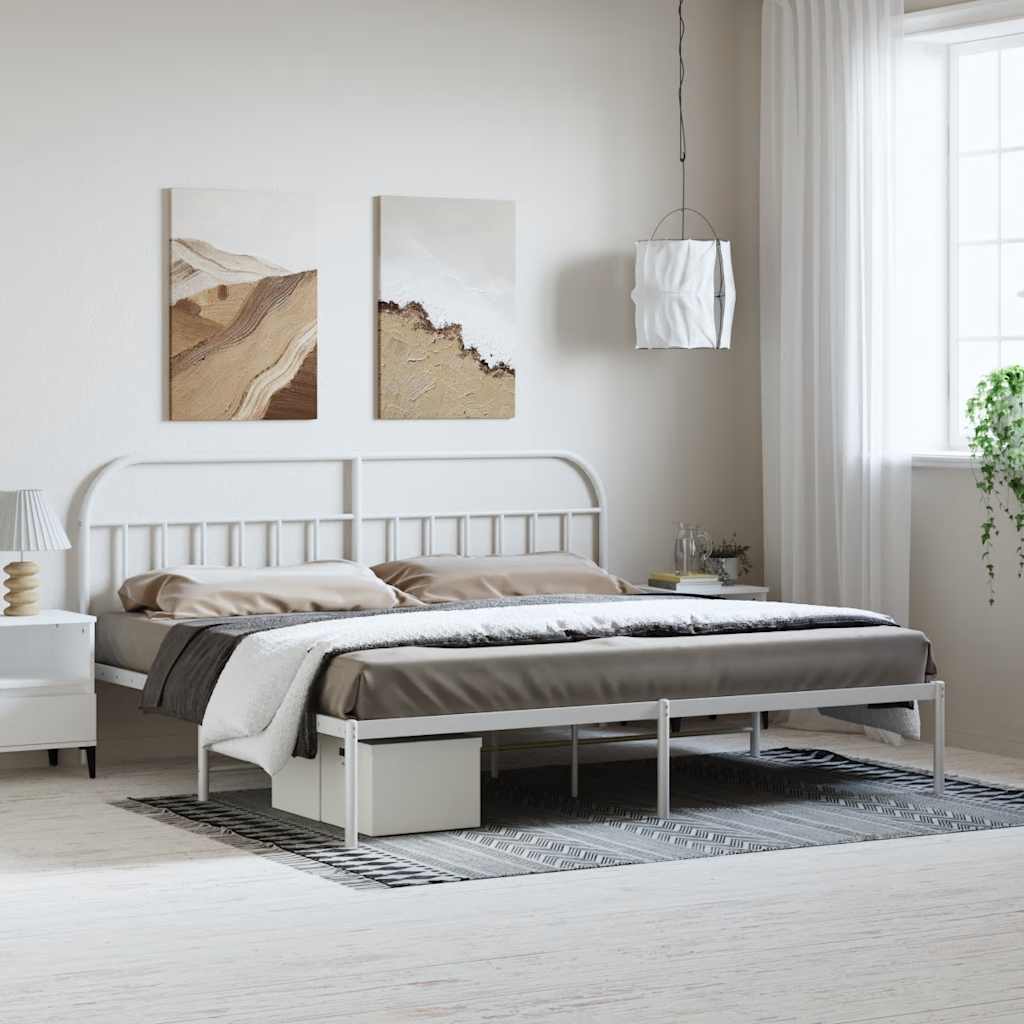 vidaXL Metallinen sängynrunko päädyllä valkoinen 193x203 cm
