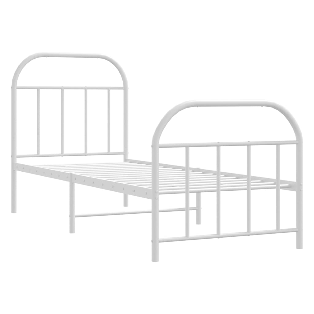 vidaXL Metal Bed Frame without Mattress with Footboard White 75x190 cm Small Single