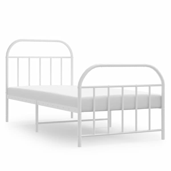 vidaXL metallist voodiraam peatsi ja jalutsiga, valge, 90 x 190 cm