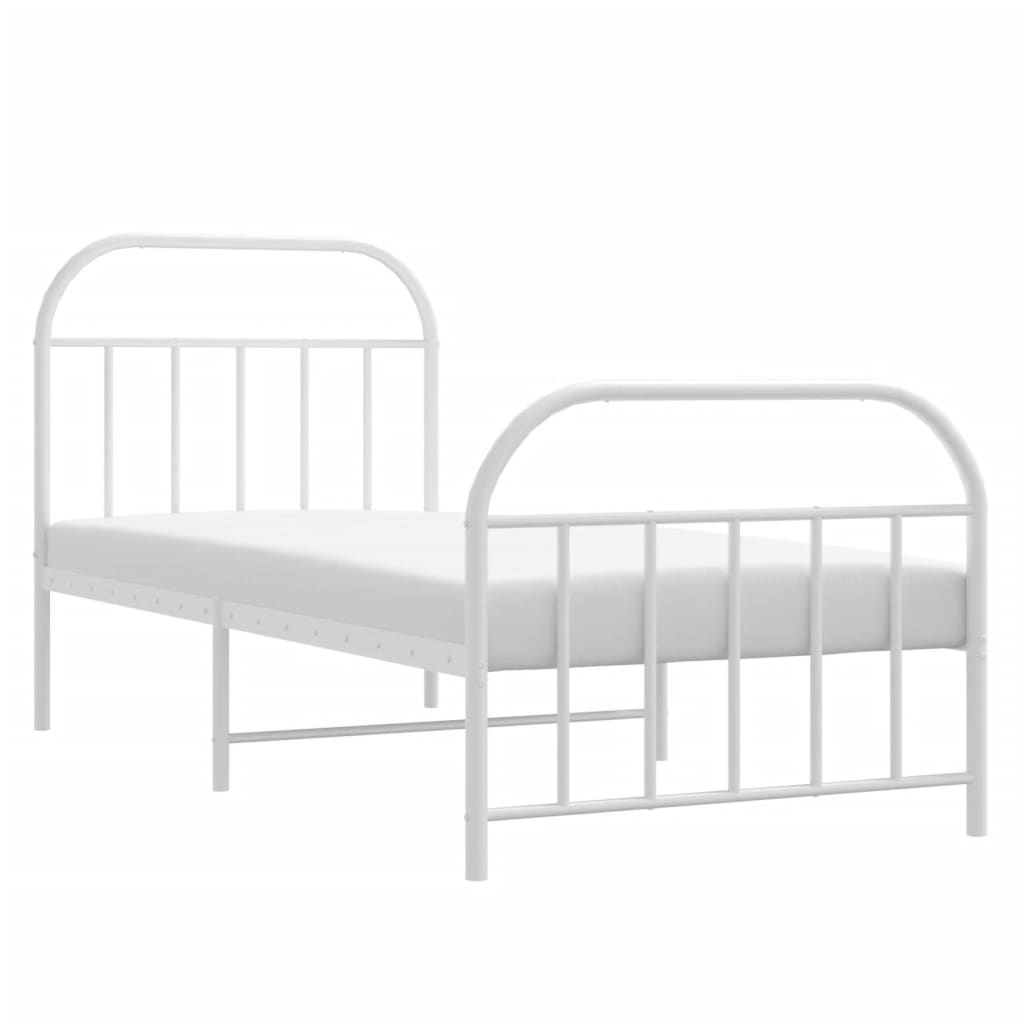  Kovový rám postele s čelom a podnožkou biely 90x190 cm