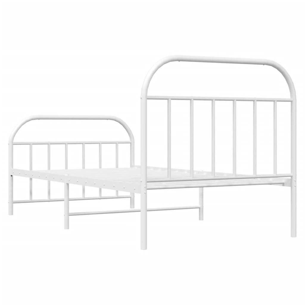 Kovový rám postele s hlavovým a nožním čelem bílý 107 x 203 cm