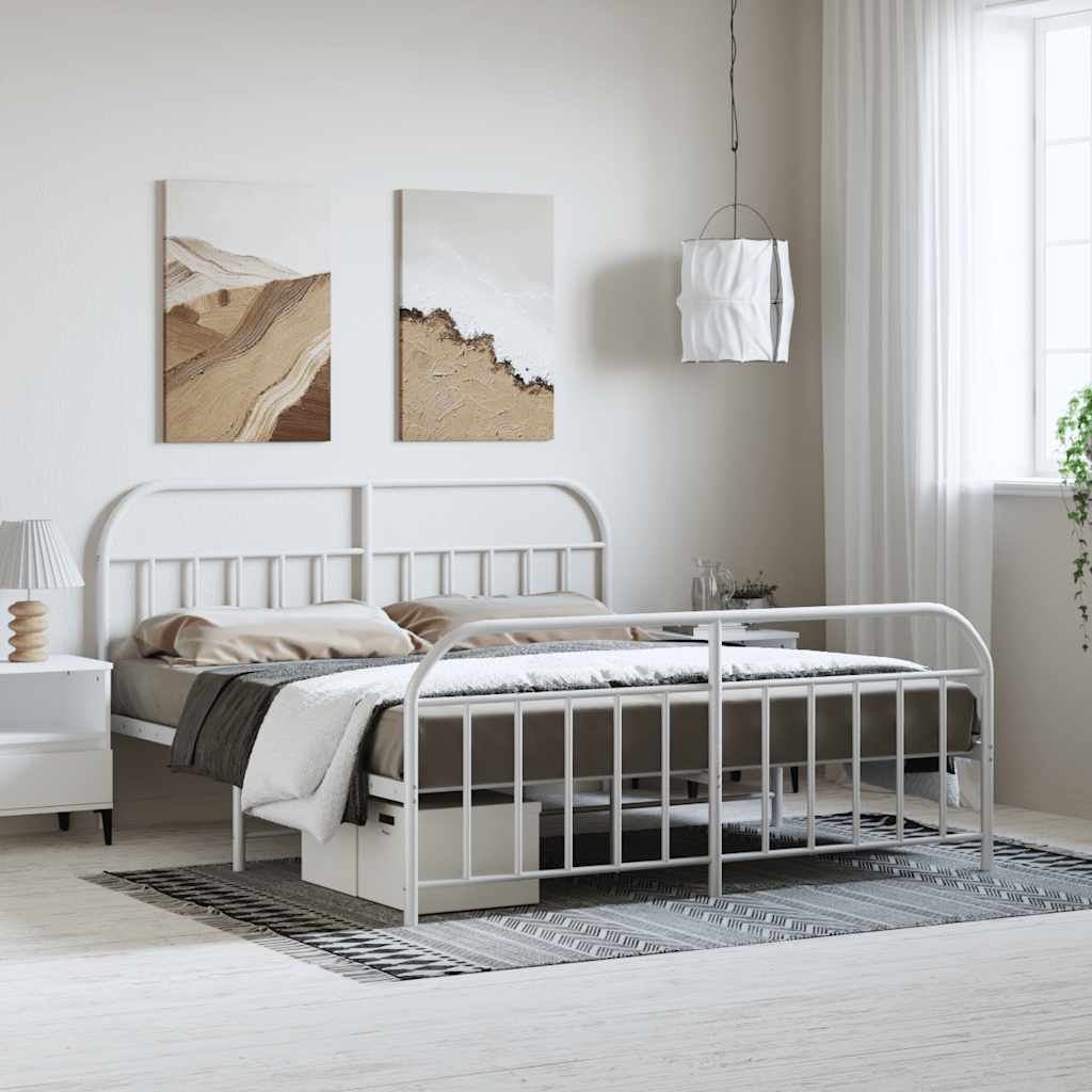 vidaXL Bettgestell mit Kopf- und Fußteil Metall Weiß 183x213 cm
