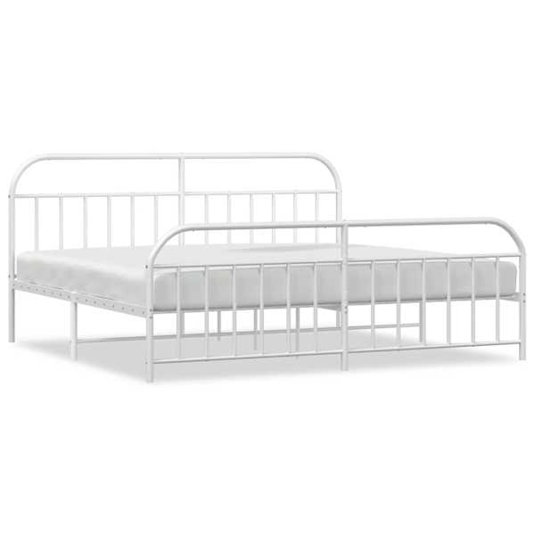 vidaXL metallist voodiraam peatsi ja jalutsiga, valge, 193x203 cm