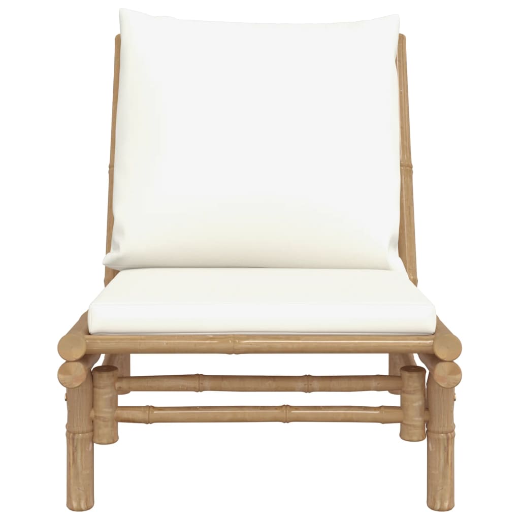  Záhradné stoličky 2 ks s krémovo-bielymi vankúšmi bambus