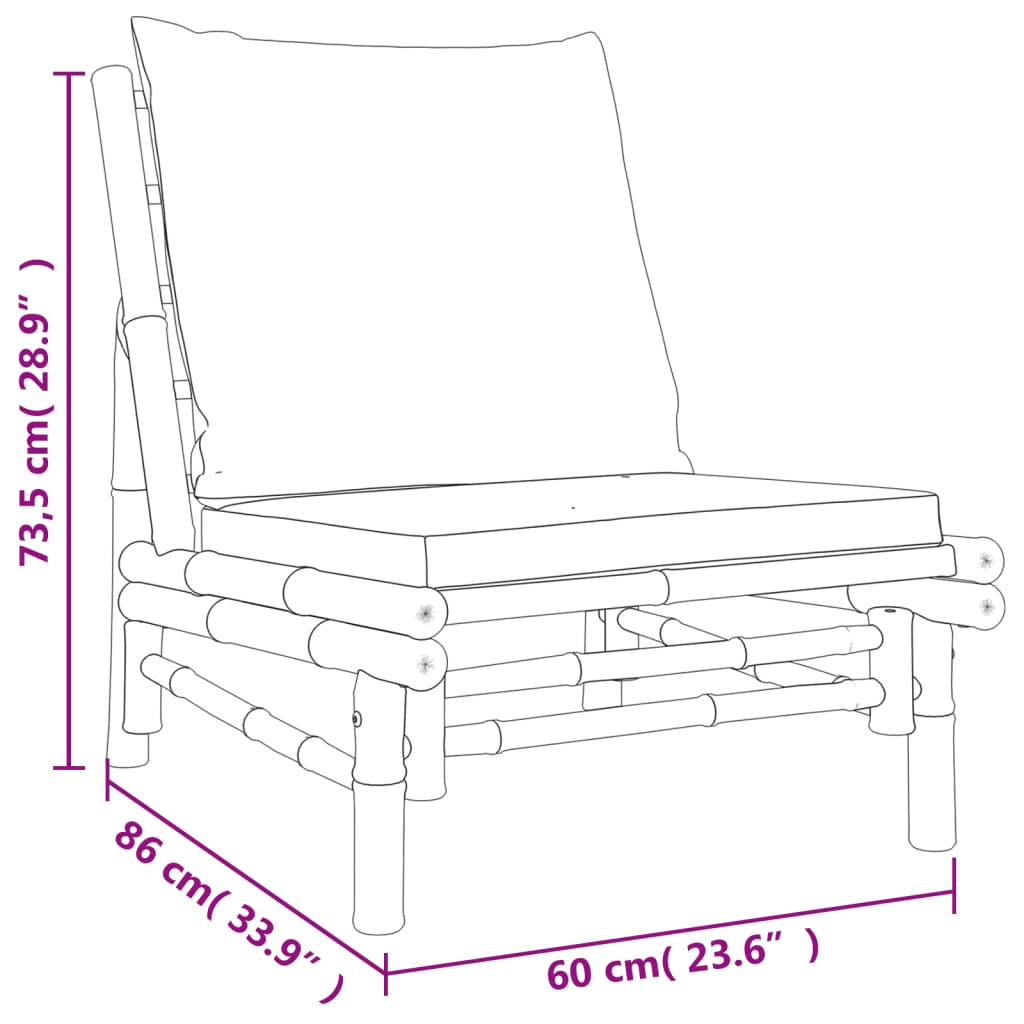 Záhradné stoličky 2 ks s krémovo-bielymi vankúšmi bambus