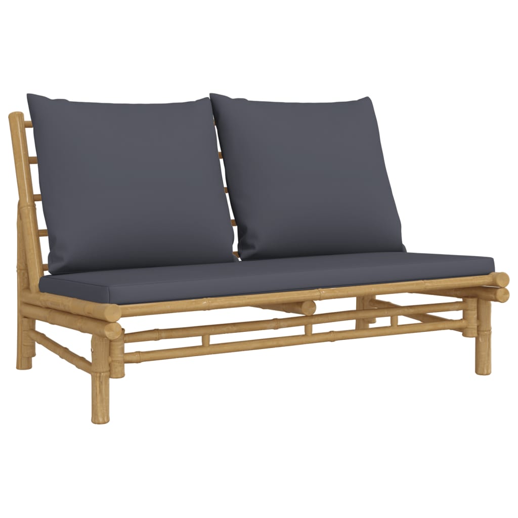 Image of vidaXL Garden Bench with Dark Grey Cushions Bamboo