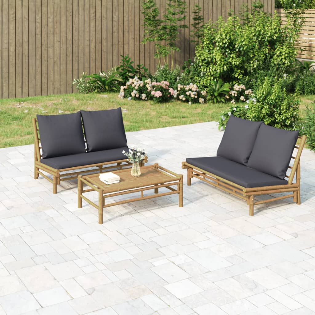 vida XL 2-tlg. Garten-Lounge-Set mit Dunkelgrauen Kissen Bambus