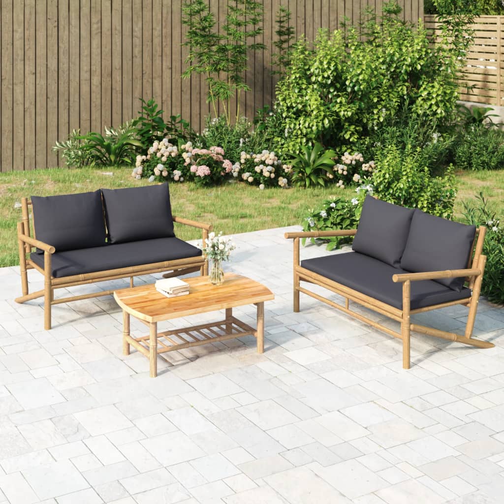 vidaXL Garden Bench with Dark Grey Cushions Bamboo