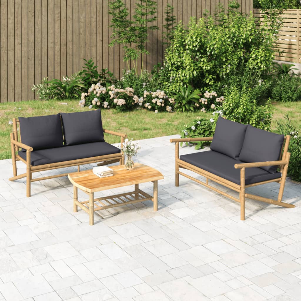 vidaXL 2 Piece Garden Lounge Set with Dark Grey Cushions Bamboo