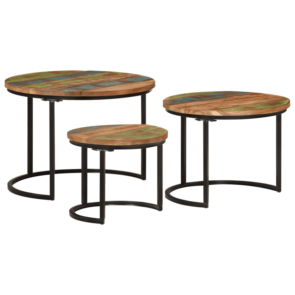 vidaXL Tafeltjesset 3 st massief gerecycled hout afbeelding