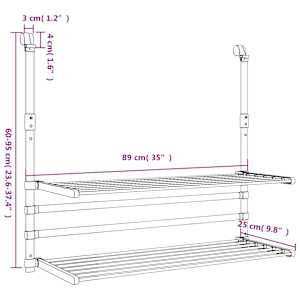 Sušák na prádlo na balkon 89 x 25 x (60–95) cm hliník - obrázek 9