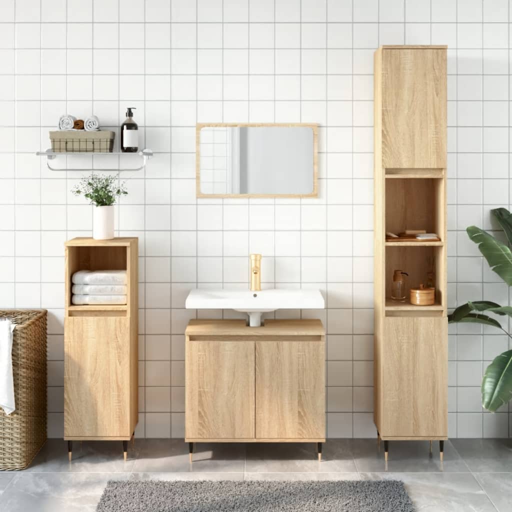 3dílný set koupelnových skříněk dub sonoma kompozitní dřevo