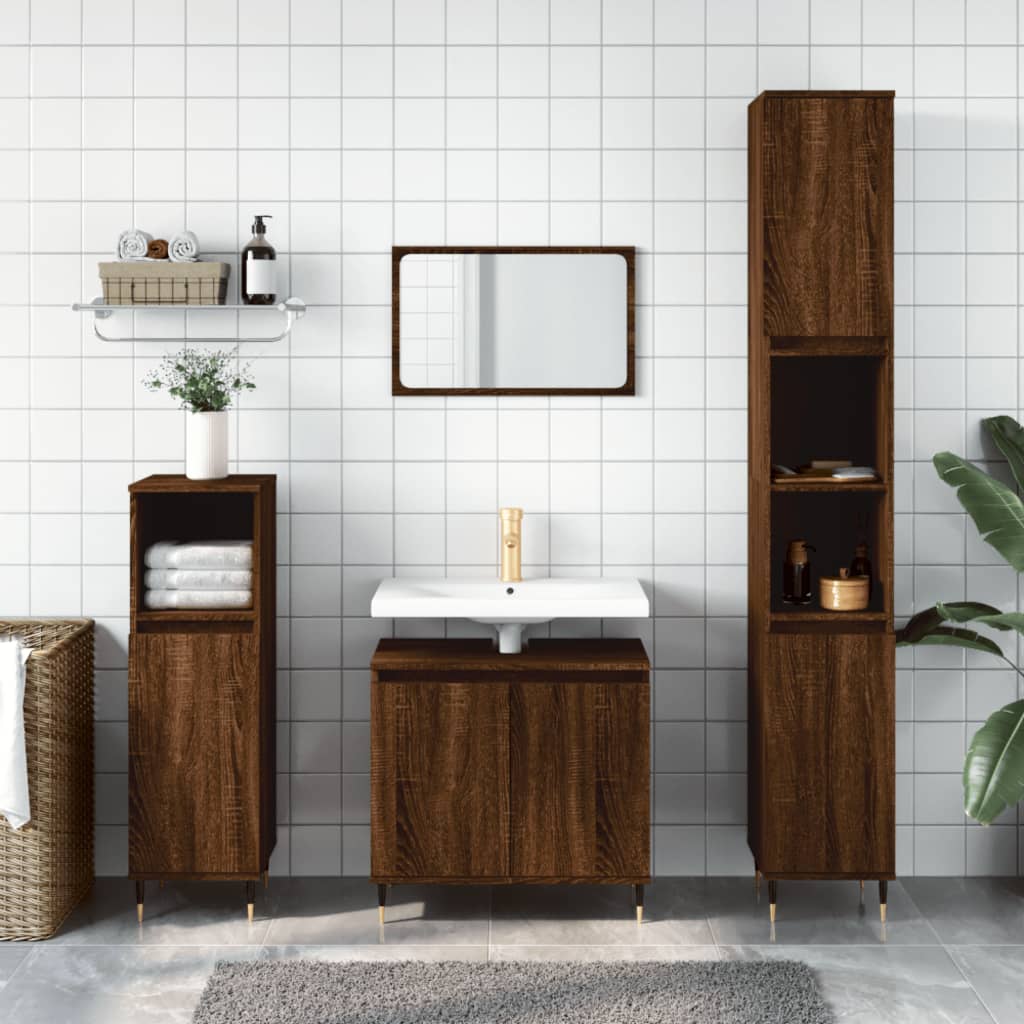 3dílný set koupelnových skříněk hnědý dub kompozitní dřevo