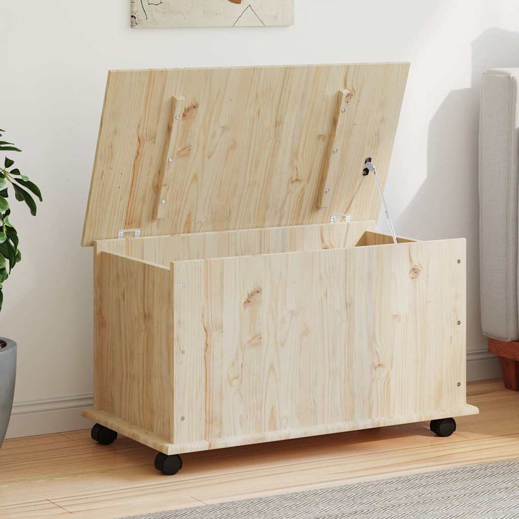 Opbevaringskasse Med Hjul Alta 73x39,5x43 Cm Massivt Træ - Naturfarvet