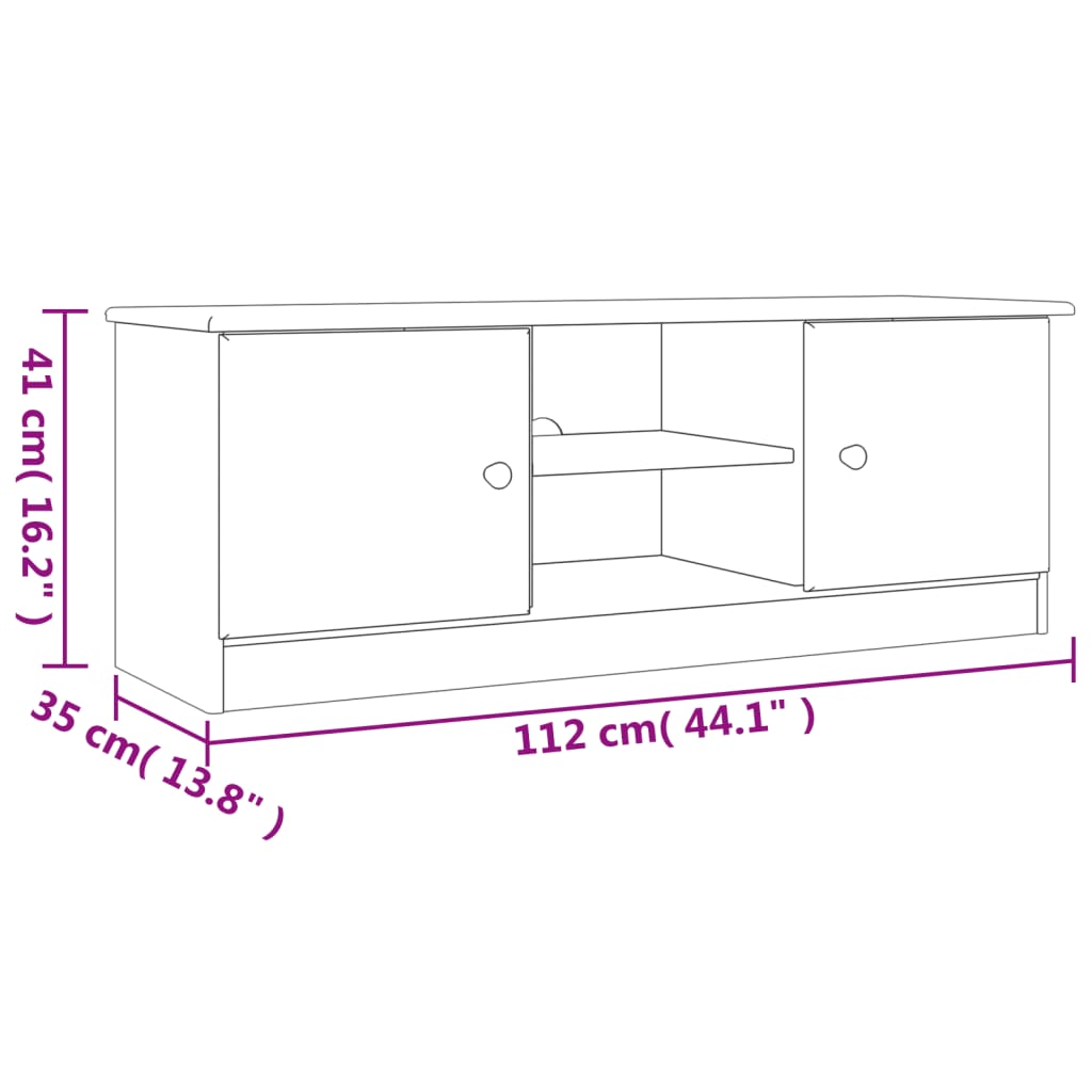 Dulap TV ALTA alb, 112x35x41 cm, lemn masiv de pin