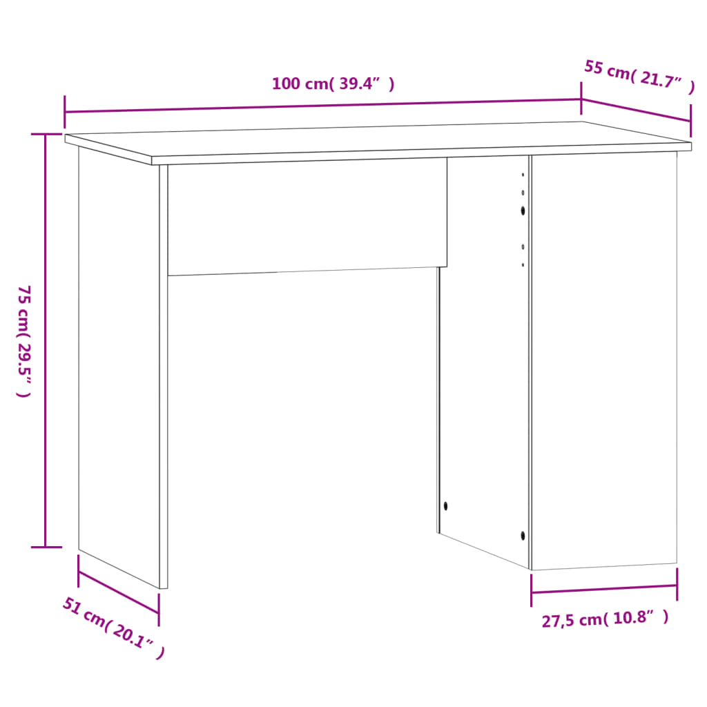 imagem de vidaXL Secretária 100x55x75 cm derivados de madeira cinzento sonoma9