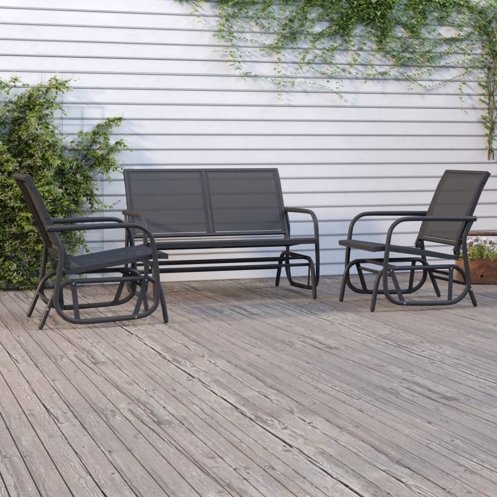 vidaXL Set mobilier grădină planor, 3 piese, negru, textilenă și oțel