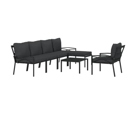vidaXL Salon de jardin 7 pcs avec coussins gris bambou acier
