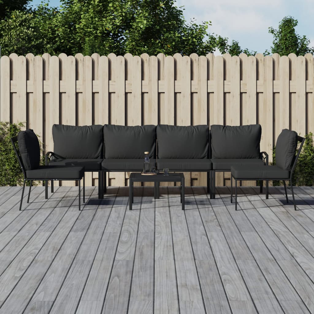 vidaXL 7-tlg. Garten-Lounge-Set mit Grauen Kissen Stahl