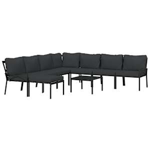 vidaXL 9-tlg. Garten-Lounge-Set mit Grauen Kissen Stahl