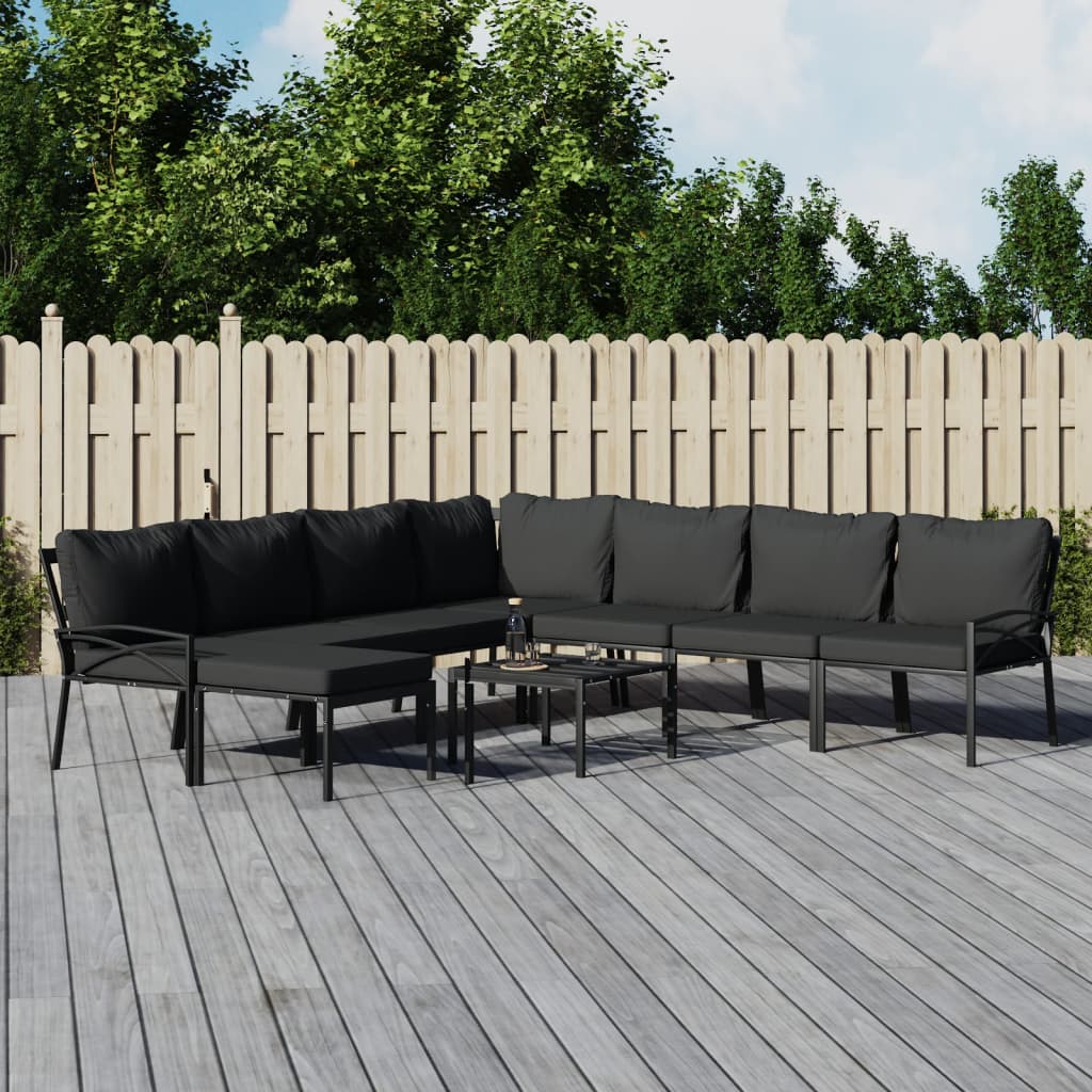 vidaXL 9-tlg. Garten-Lounge-Set mit Grauen Kissen Stahl