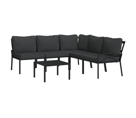 vidaXL 6 pcs conjunto lounge de jardim a&ccedil;o c/ almofad&otilde;es cinzentos