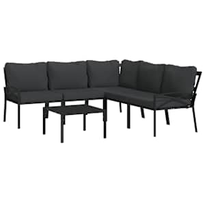 vidaXL 6 pcs conjunto lounge de jardim a&ccedil;o c/ almofad&otilde;es cinzentos