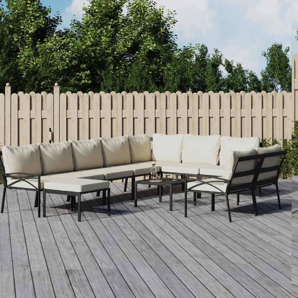 vidaXL 11-tlg. Garten-Lounge-Set mit Sandfarbigen Kissen Stahl