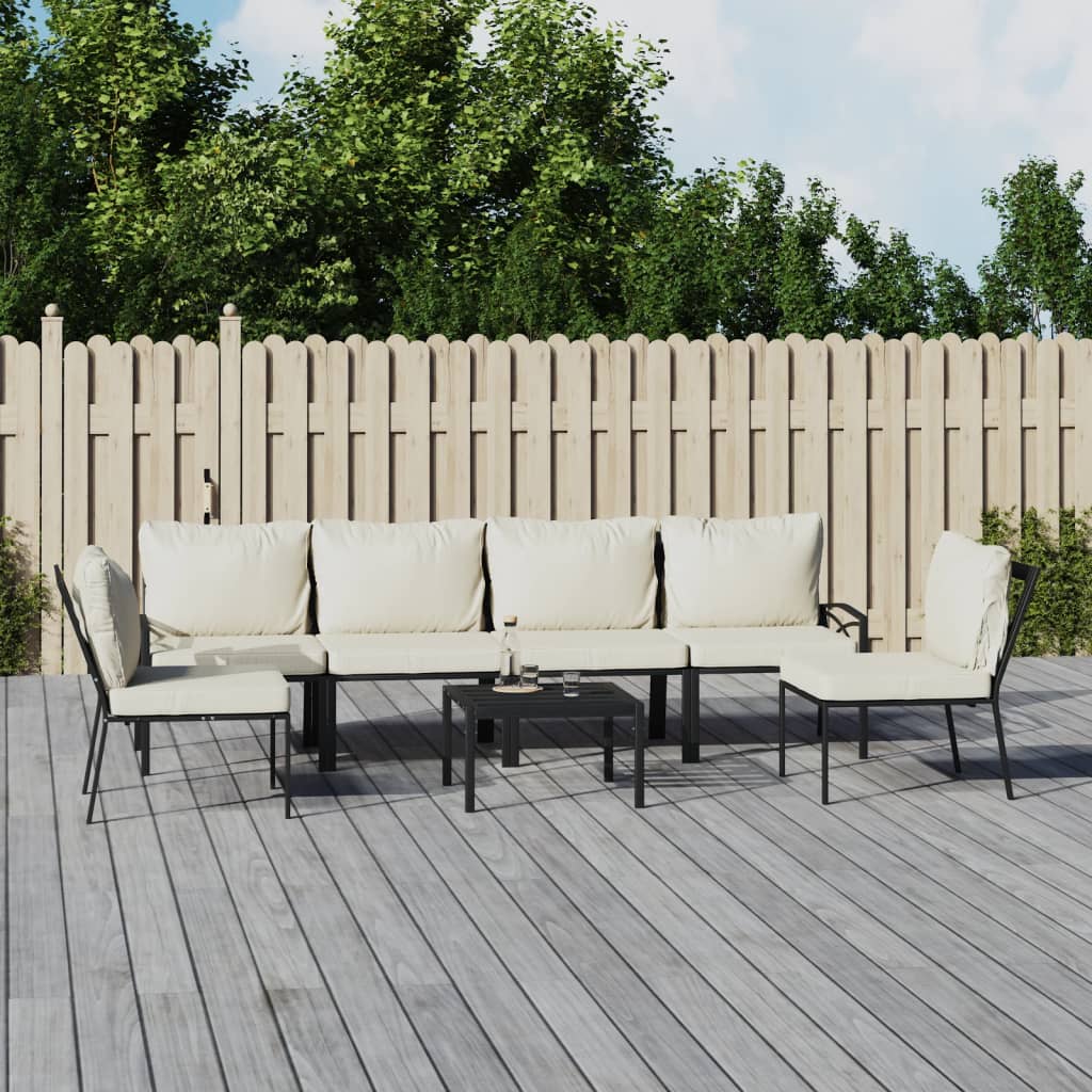 vidaXL 7-tlg. Garten-Lounge-Set mit Sandfarbigen Kissen Stahl