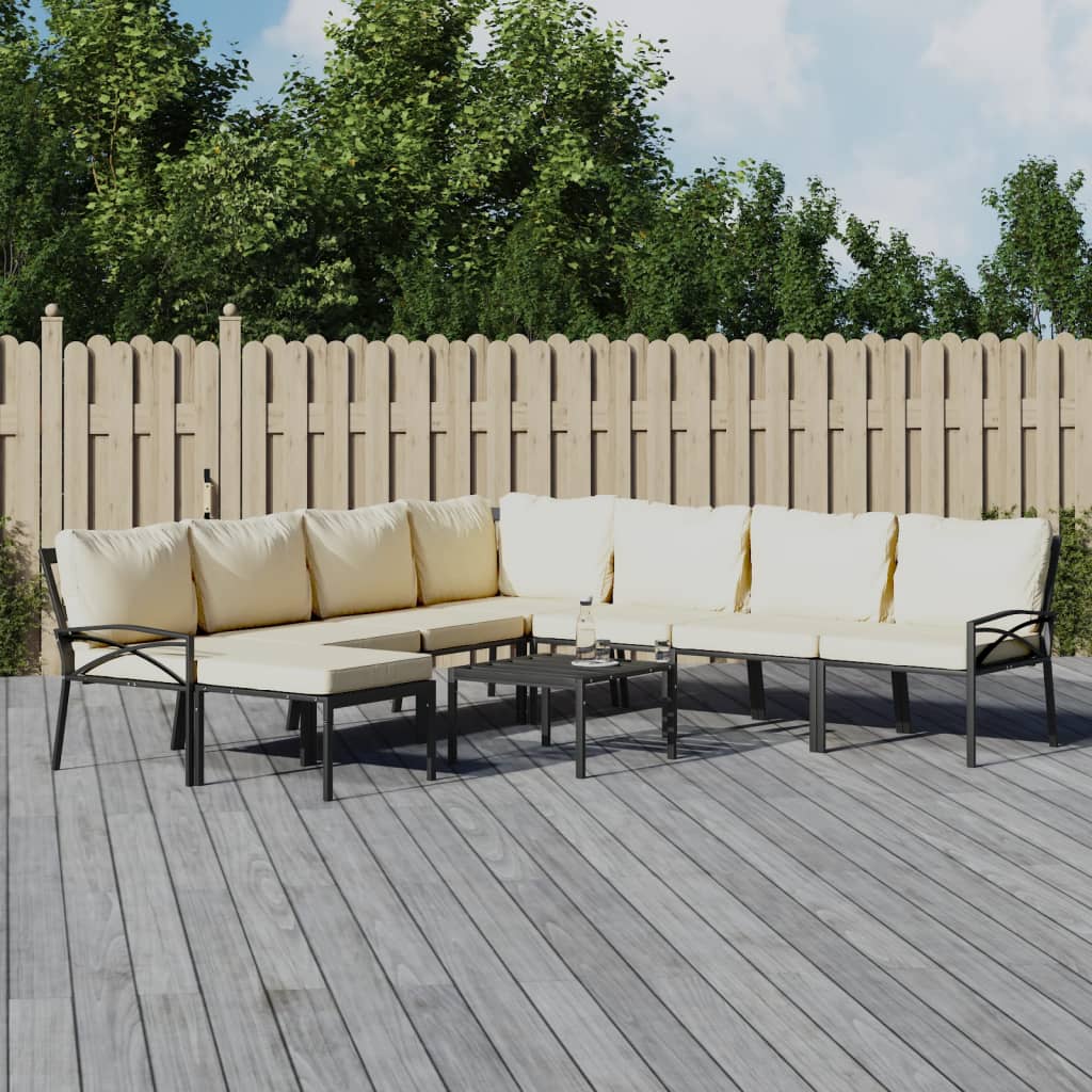 vidaXL 9-tlg. Garten-Lounge-Set mit Sandfarbigen Kissen Stahl