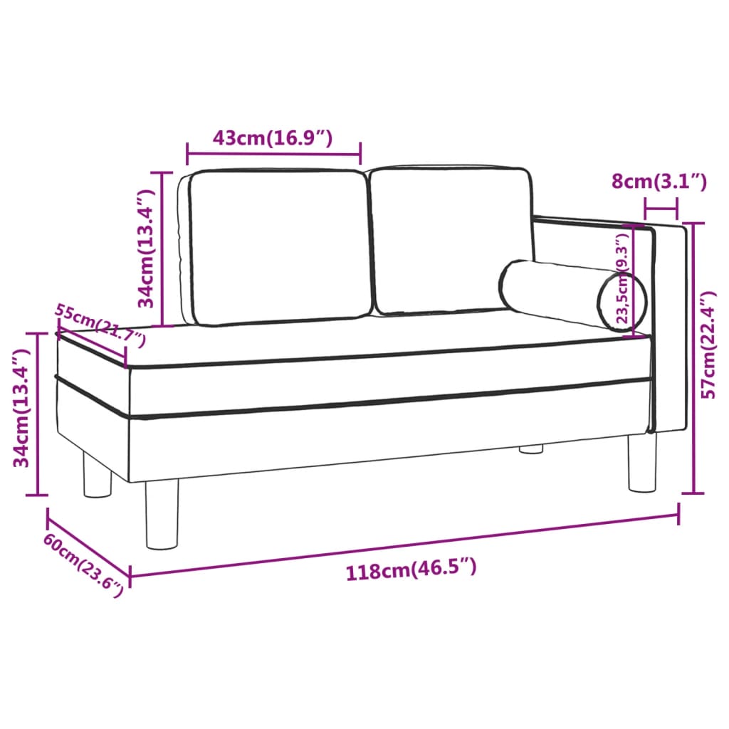 Кушетка с възглавници и болстер таупе текстил