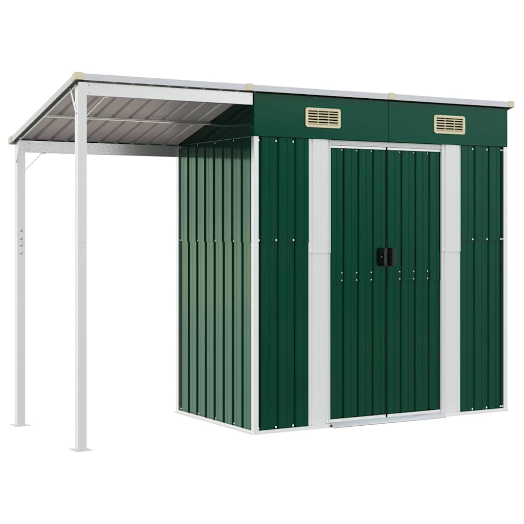 vidaXL Zahradní kůlna s prodlouženou střechou zelená 277x107x181 cm
