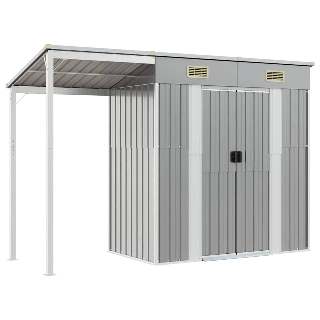 vidaXL Zahradní kůlna s prodlouženou střechou šedá 277x110,5x181 cm