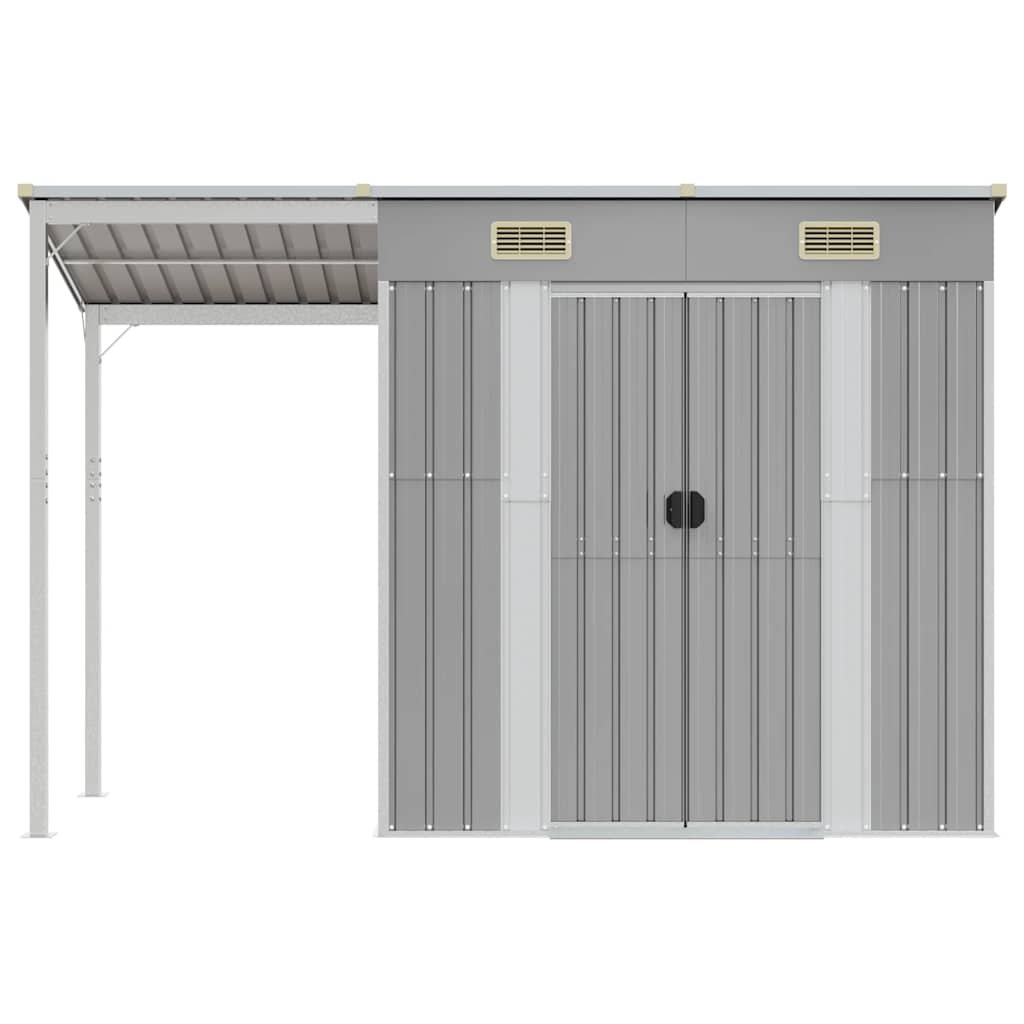 vidaXL Tuinschuur met verlengd dak 277x110,5x181 cm staal lichtgrijs afbeelding