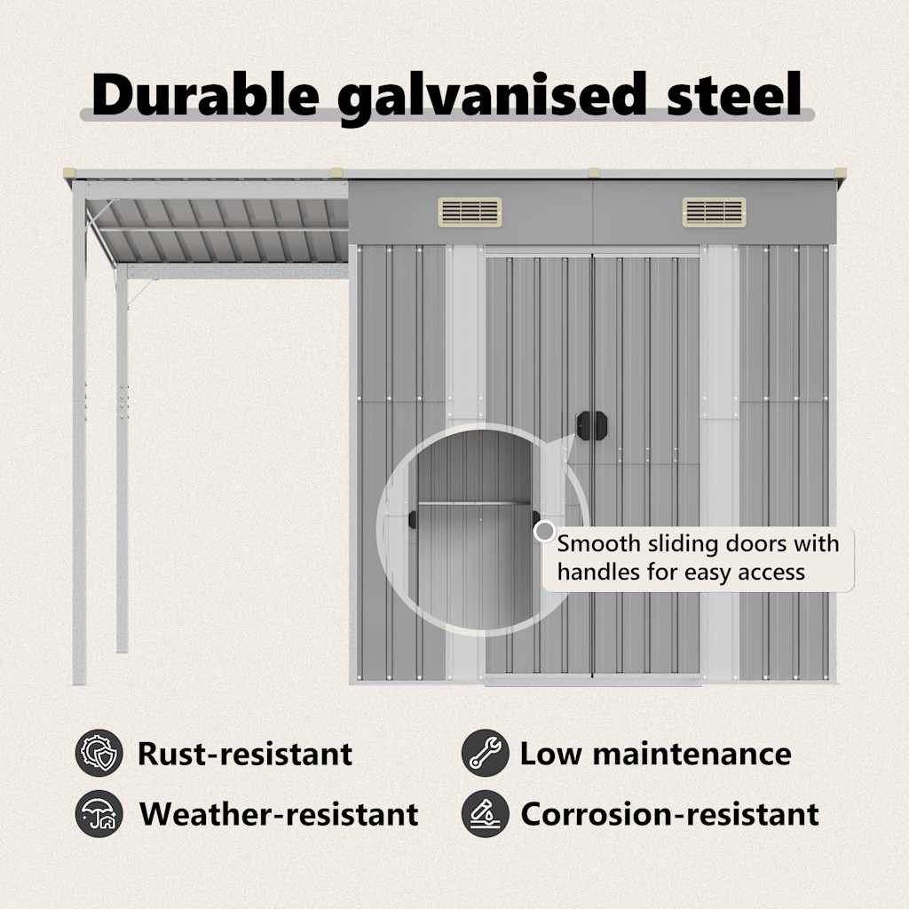 Garden Shed with Extended Roof Outdoor Backyard Storage House Steel vidaXL - Picture 58 of 60
