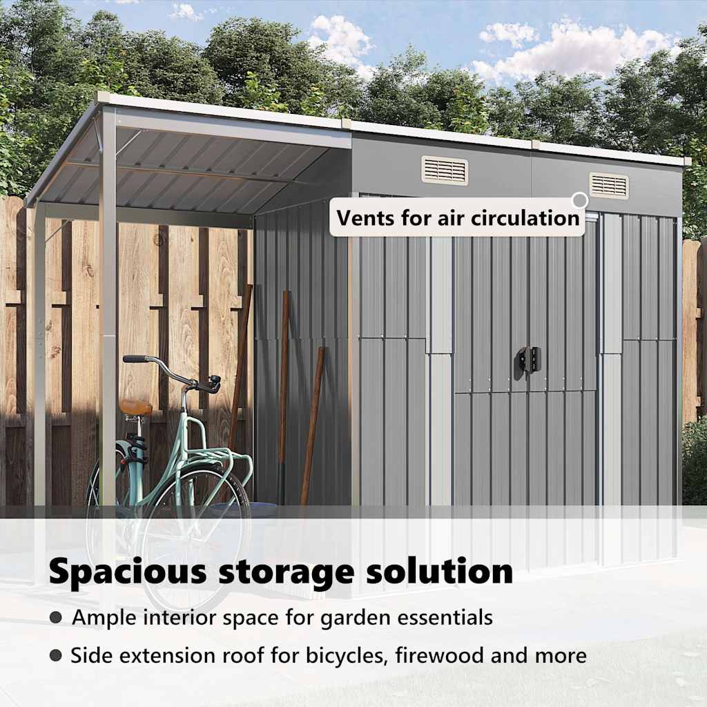 Garden Shed with Extended Roof Outdoor Backyard Storage House Steel vidaXL - Picture 59 of 60