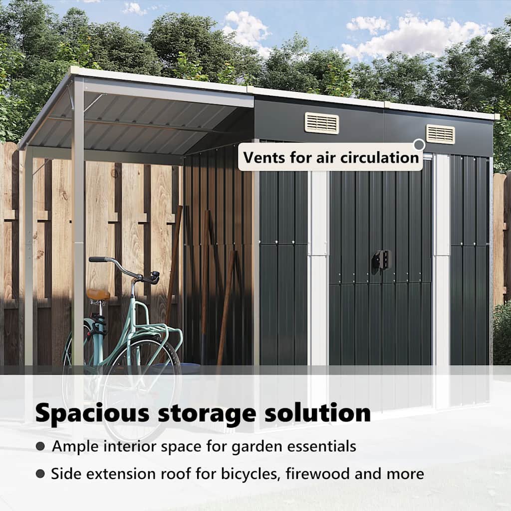 Garden Shed with Extended Roof Outdoor Backyard Storage House Steel vidaXL - Picture 15 of 60