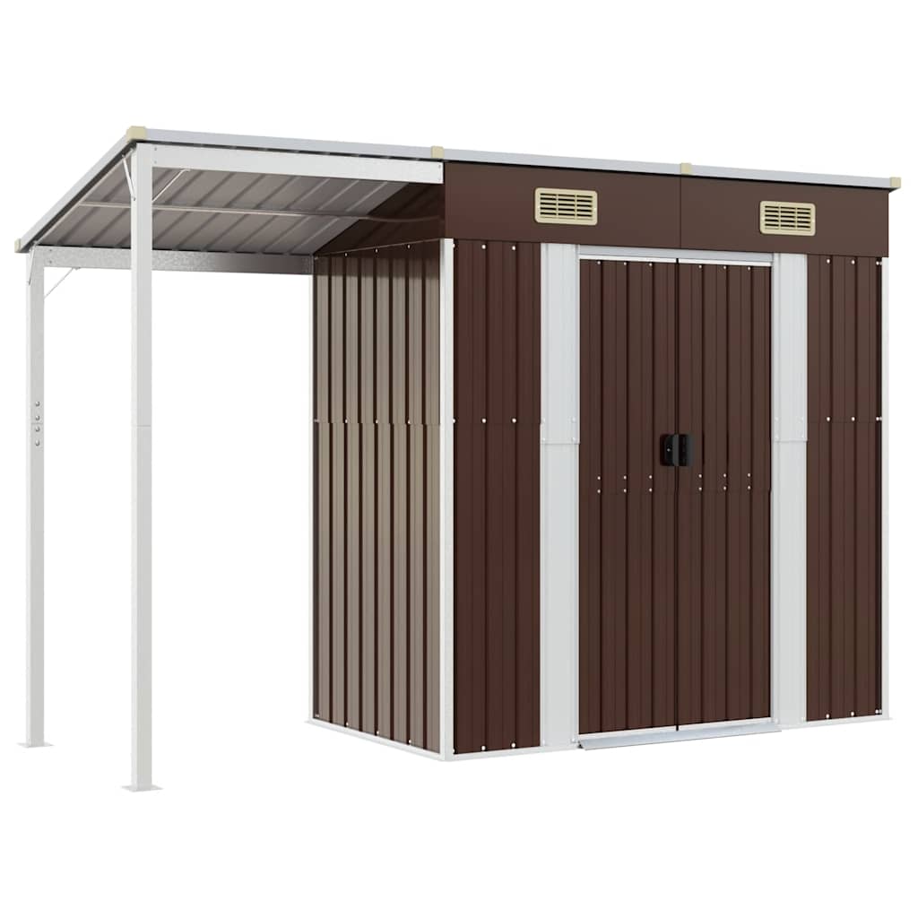 vidaXL Zahradní kůlna s prodlouženou střechou hnědá 277x107x181 cm
